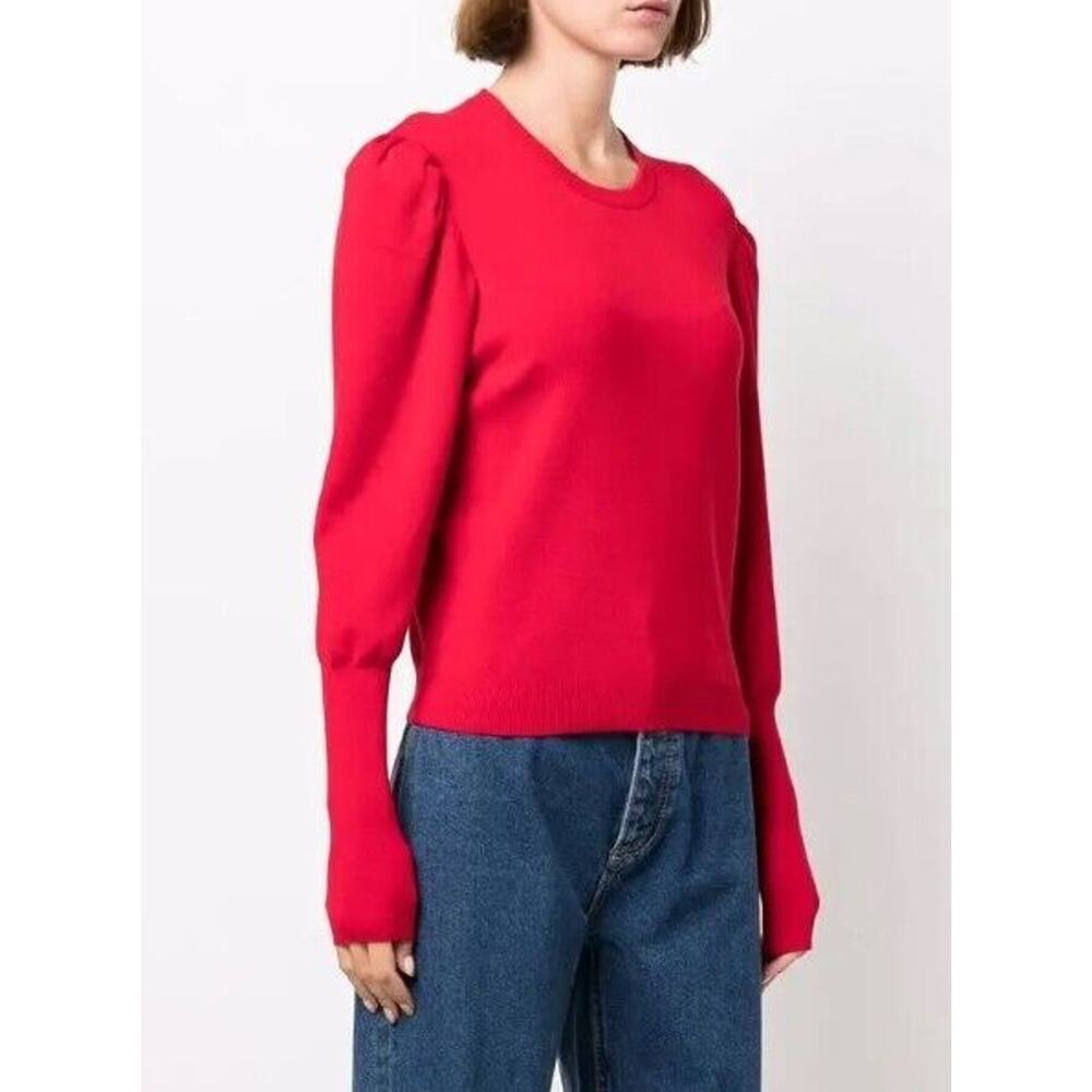 Ba&sh Sweater Red Sady Long Puff Sleeve Crewneck Ribbed Knit Pullover Size 1